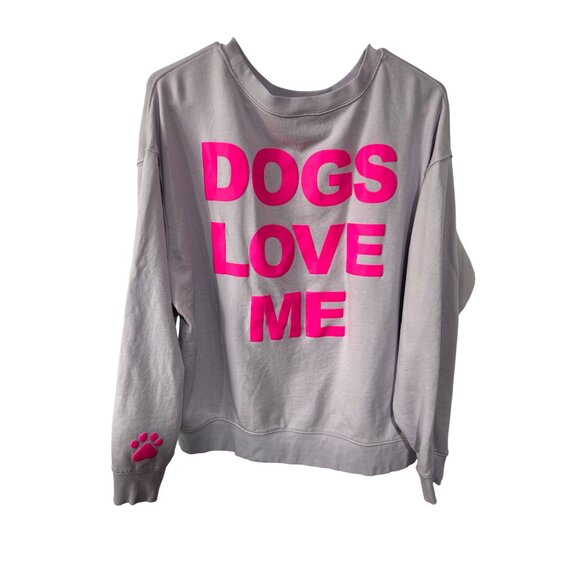 Wildfox Love Sweatshirt Dogs Love Me Gray W/ Pink Paw Print Womens L - Picture 2 of 10